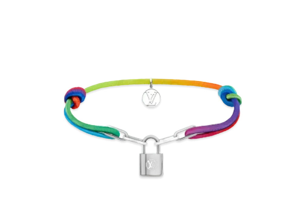 Louis Vuitton Silver Lockit Bracelet Polyester Cord "Rainbow"