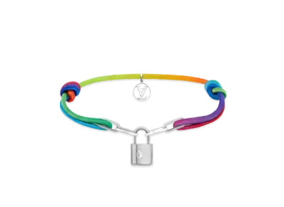 Louis Vuitton Silver Lockit Bracelet Polyester Cord "Rainbow"