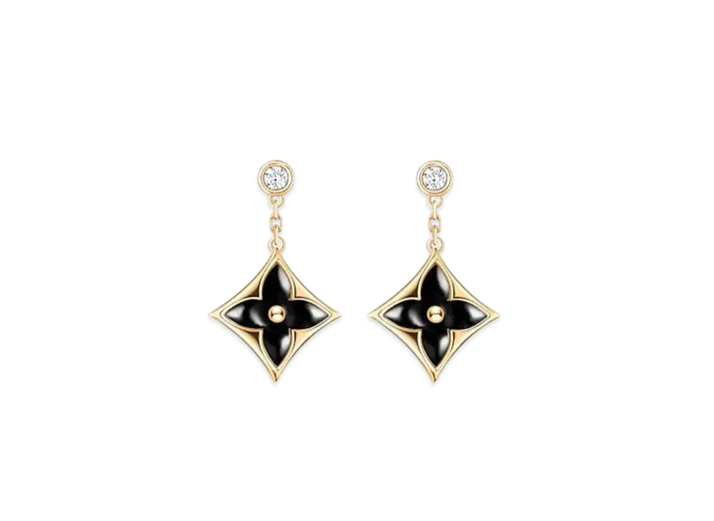 Louis Vuitton Color Blossom BB Star Ear Studs Onyx Diamonds "Yellow Gold"