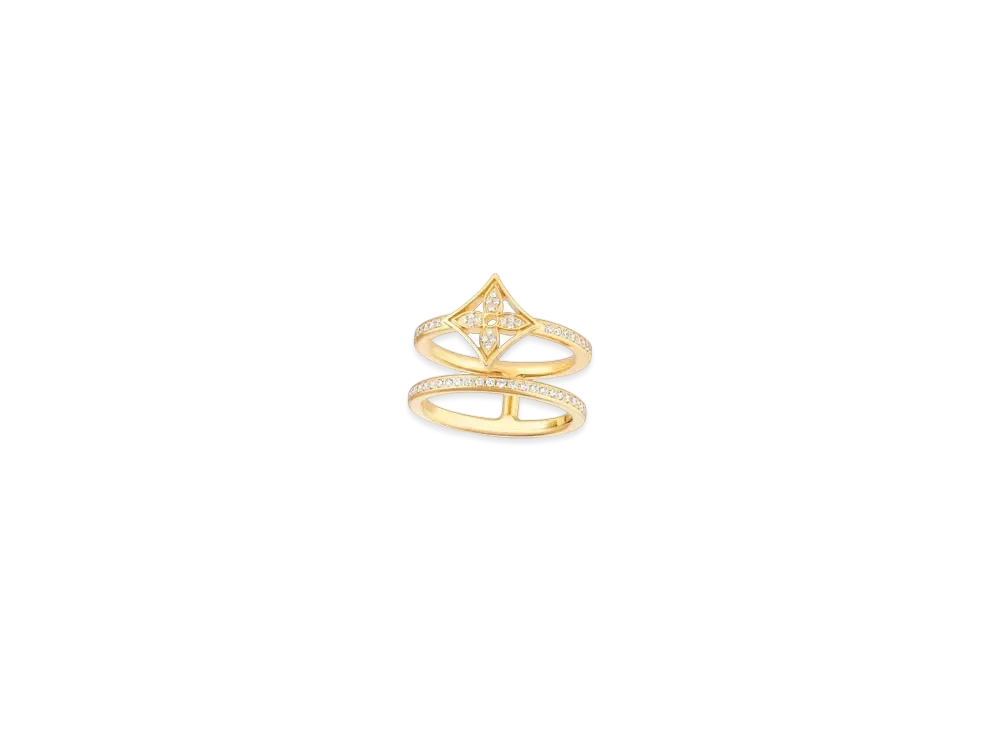 Louis Vuitton Idylle Blossom Two-Row Ring, Yellow Gold and Diamonds