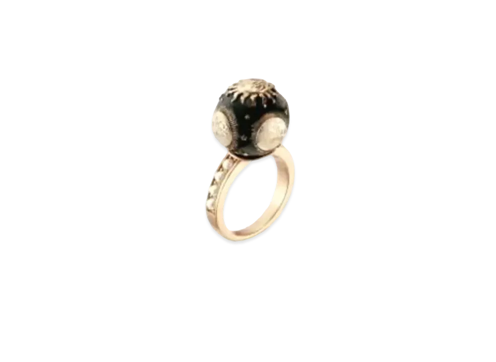 Dior Toile de Jouy Soleil Ring Metal with Resin Pearls and Lacquer "Gold/White/Black"