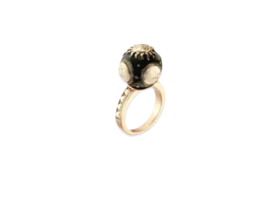 Dior Toile de Jouy Soleil Ring Metal with Resin Pearls and Lacquer "Gold/White/Black"
