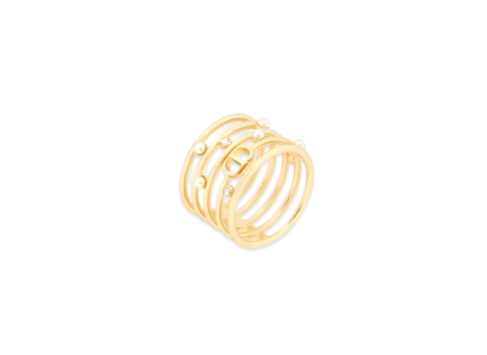 Dior D-Backstage Ring Metal with Resin Pearls and Crystals "Gold/White/Silver"