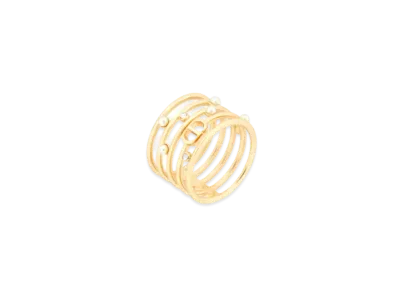 Dior D-Backstage Ring Metal with Resin Pearls and Crystals "Gold/White/Silver"