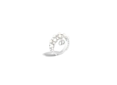 Dior Petit CD Treasure Ring Metal with Resin Pearls and Crystals "Silver/White"