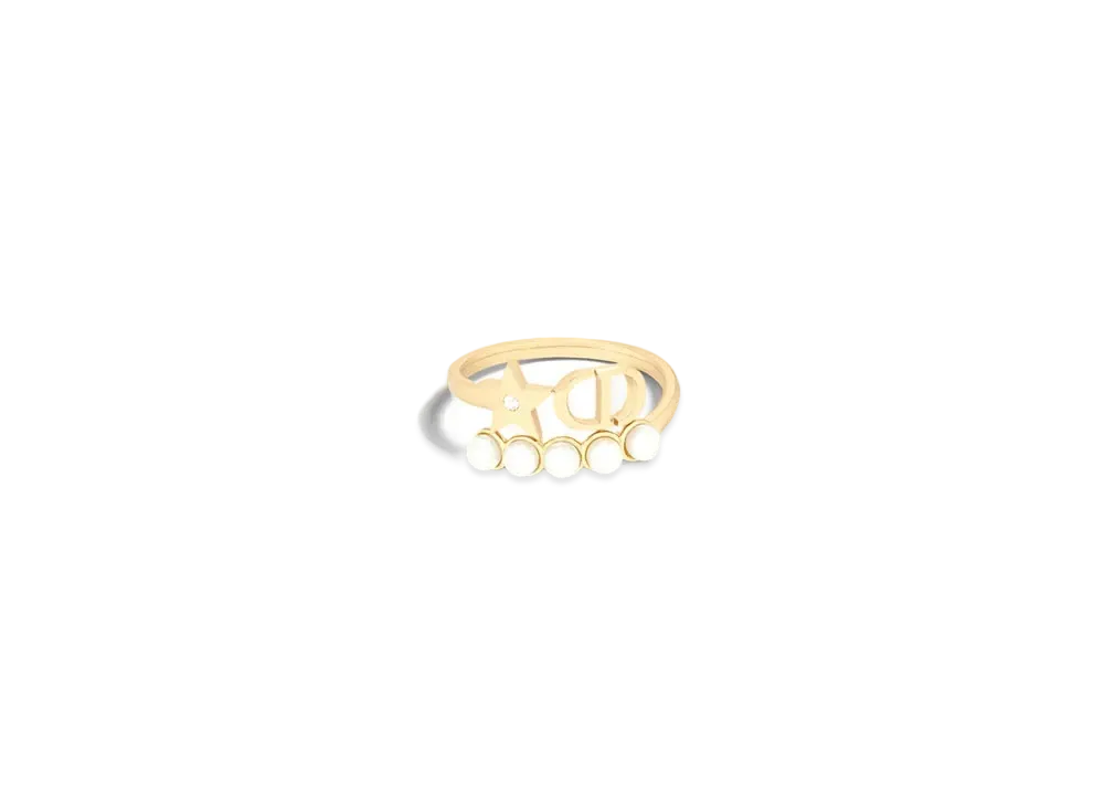 Dior Petit CD Ring Metal with Resin Pearls and a Crystal "Gold/Silver/White"