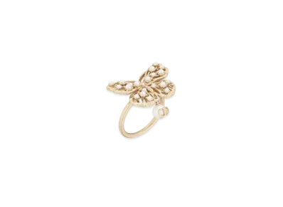 Dior Toile de Jouy Papillon Ring Metal and White Resin Pearls "Matte Gold/White"