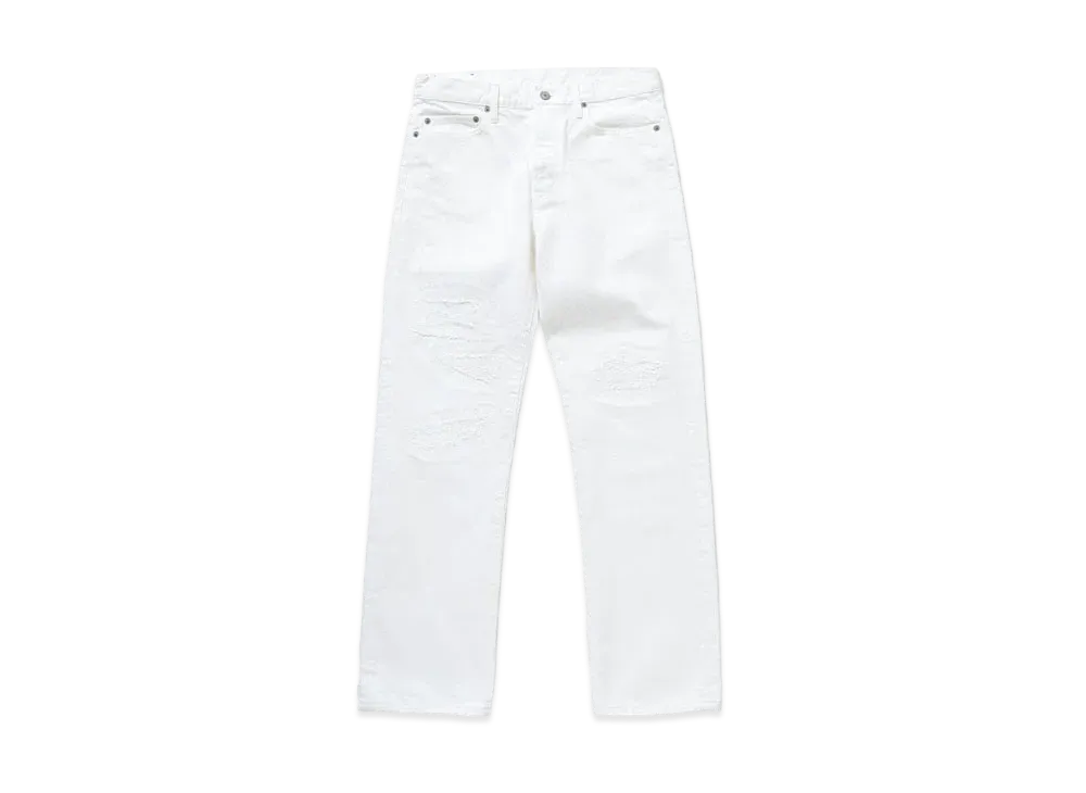 RATS White Crash Denim Pants "White"