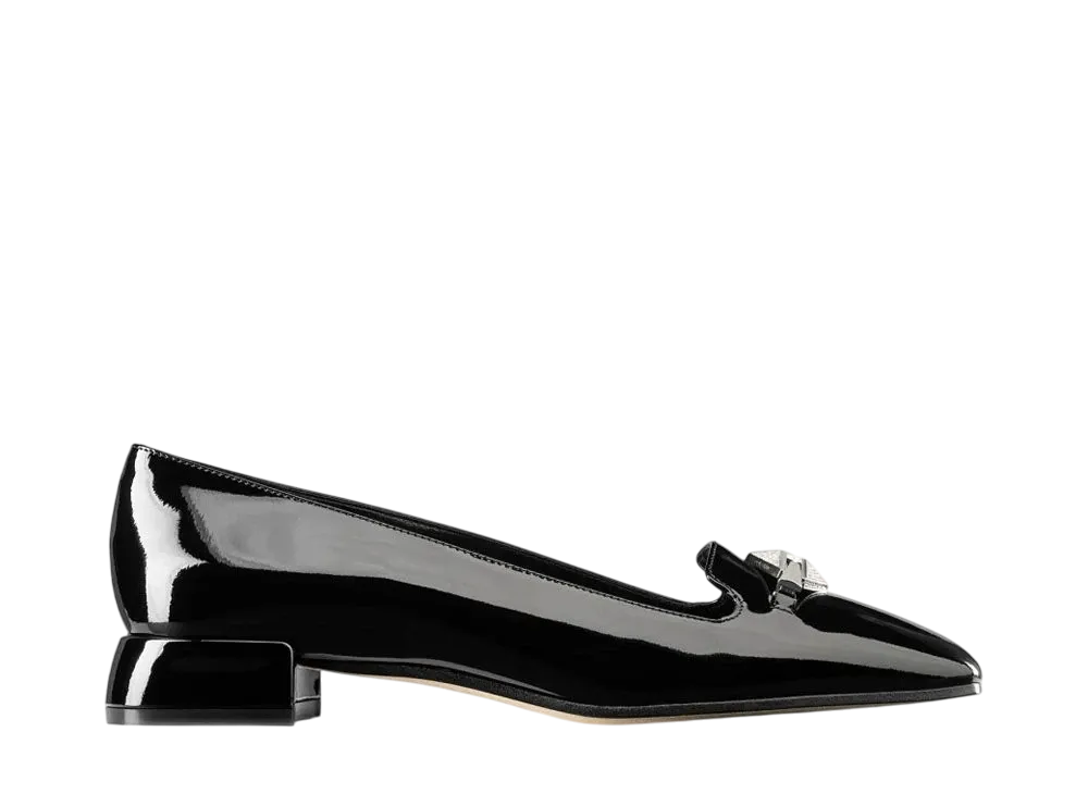 Jimmy Choo Women's Ravi Flat Patent Leather Shoes "Black/Crystal"