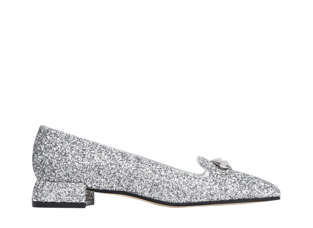 Jimmy Choo Women's Ravi Flat Glitter Shoes "Silver/Antique Silver"