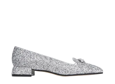 Jimmy Choo Women's Ravi Flat Glitter Shoes "Silver/Antique Silver"