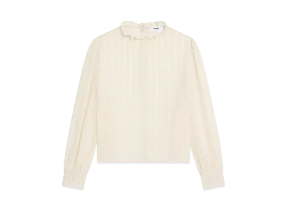 CELINE Women's Cropped Blouse in Muslin Cotton and Wool "Creme"