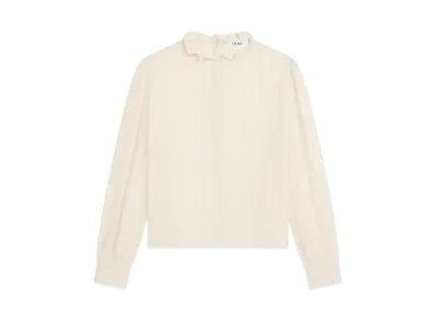 CELINE Women's Cropped Blouse in Muslin Cotton and Wool "Creme"