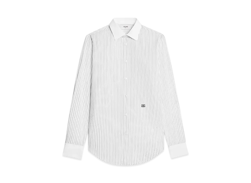 CELINE Men's Loose Shirt in Striped Cotton Poplin "Blanc/Noir"