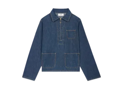 CELINE Women's Quater Zip Shirt in Denim "Dark Ocean Wash"