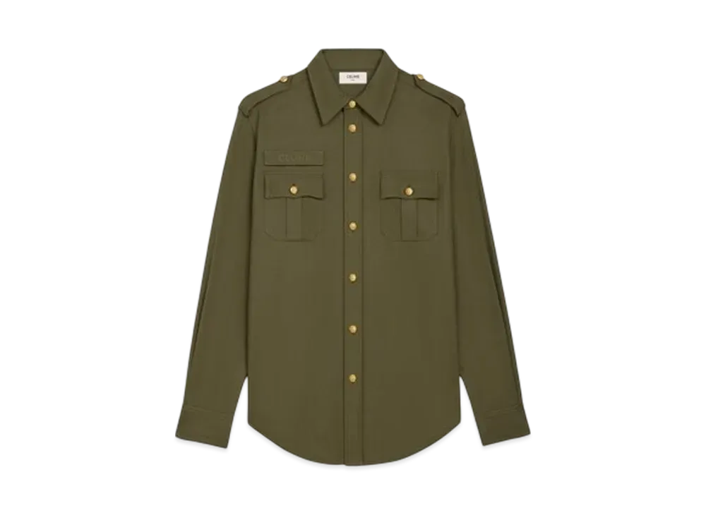 CELINE Men's Military Shirt in Lightweight Cotton Twill "Kaki"
