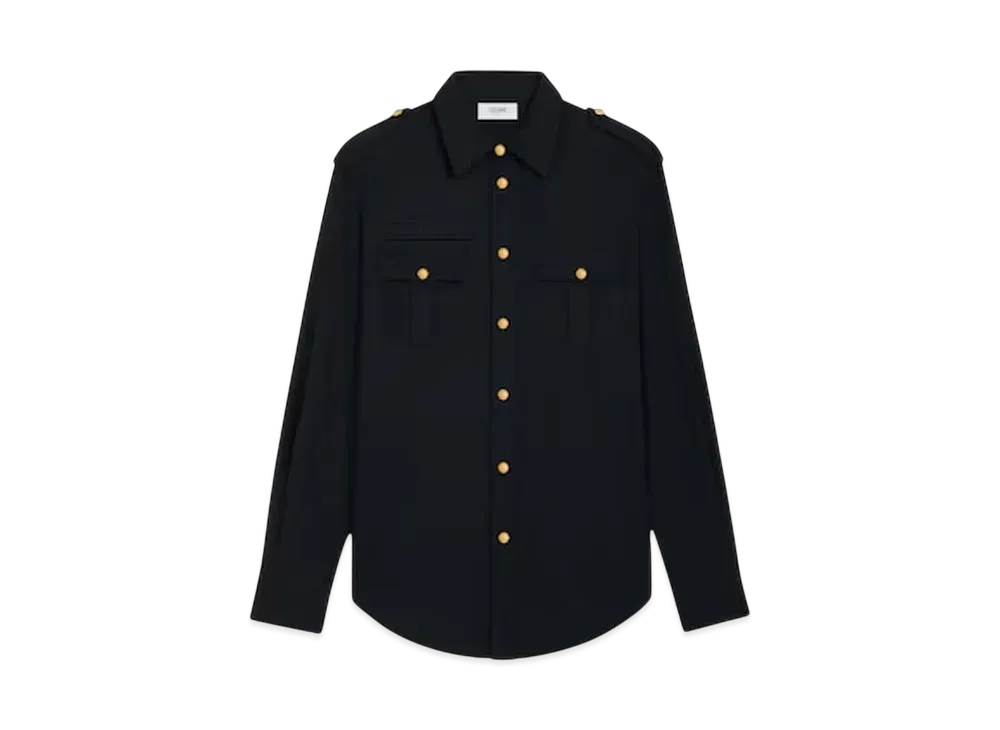 CELINE Men's Military Shirt in Cotton Wool Twill "Navy"