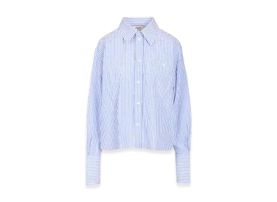 CELINE Women's Cropped Shirt Striped Cotton Poplin "Light Blue"