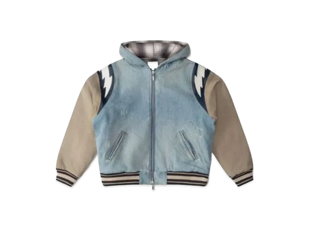 RHUDE Lightning Denim Hooded Varsity Jacket "Denim"