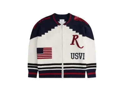 RHUDE ST.Croix Knit Zip-Up "Cream Navy"