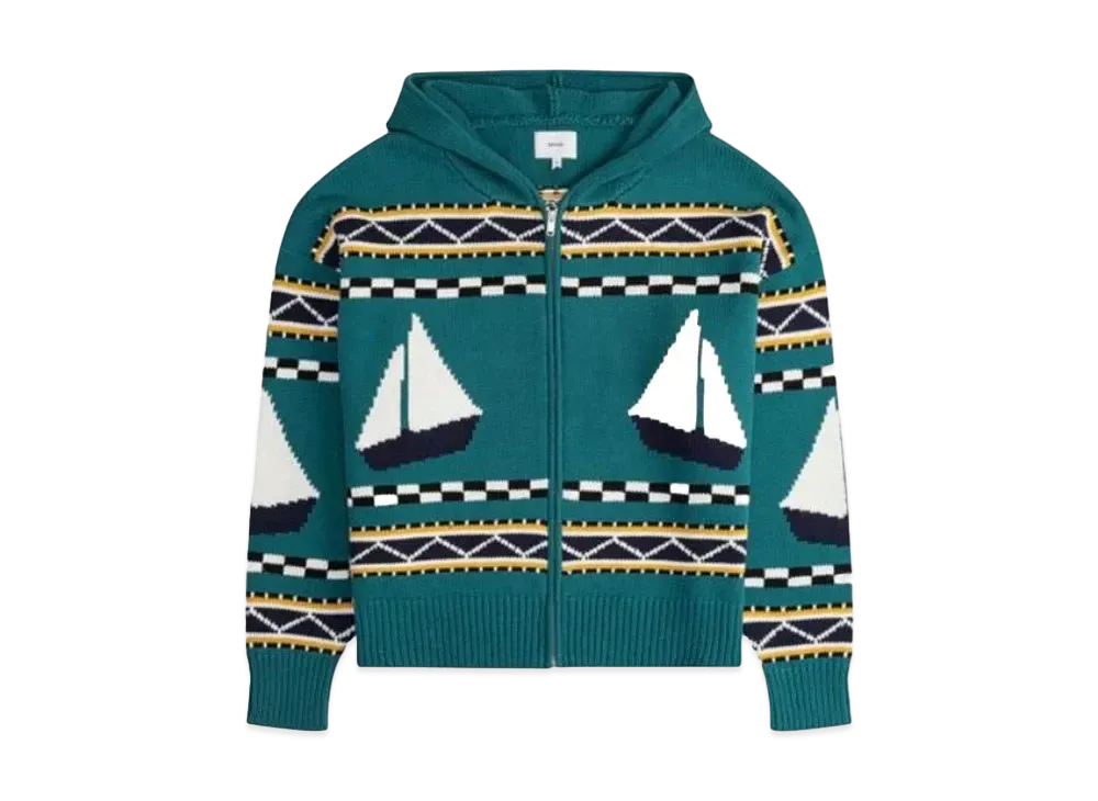 RHUDE Bateau Knit Zip Up Hoodie "Emerald"