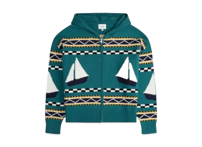 RHUDE Bateau Knit Zip Up Hoodie "Emerald"