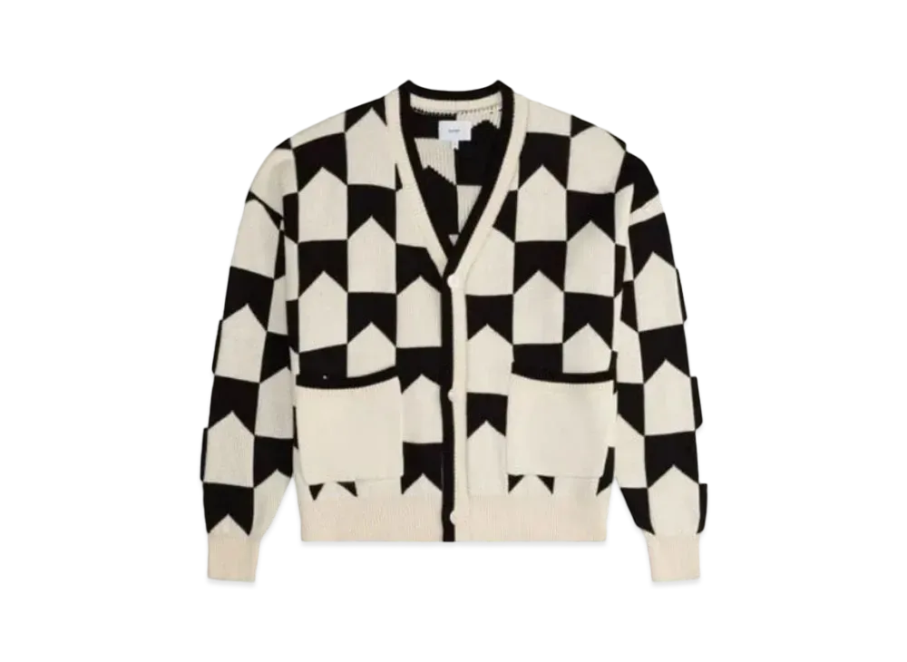 RHUDE Chevron Checkered Knit Cardigan "Black Cream"