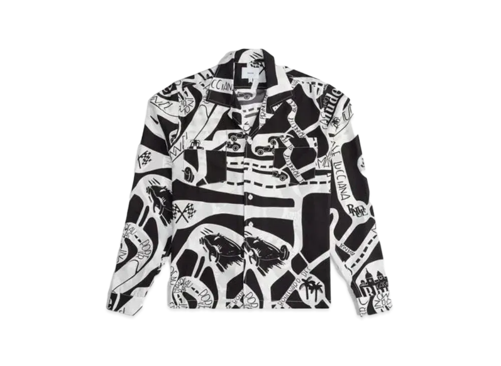RHUDE Strada Silk LS Shirt "Black White"