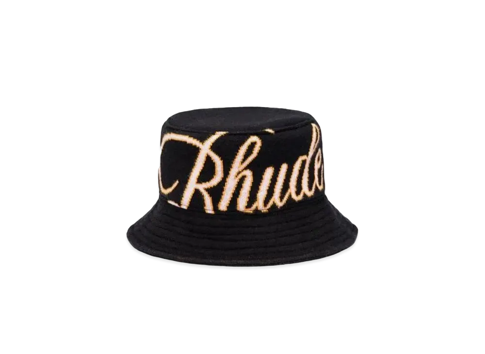 RHUDE GP Knit Script Bucket Hat "Black"