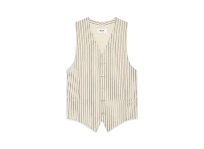 CELINE Men's Vest in Striped Wool Gabardine "Vanille/Noir"