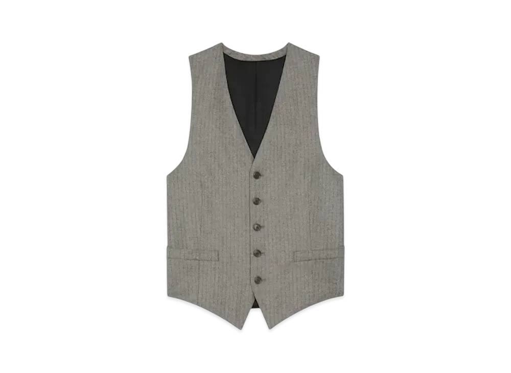 CELINE Men's Vest in Striped Flannel "Beton/Anthracite"