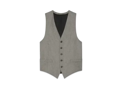 CELINE Men's Vest in Striped Flannel "Beton/Anthracite"
