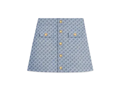 CELINE Women's Mini Skirt in Monogram Chambray Cotton "Blue Denim"