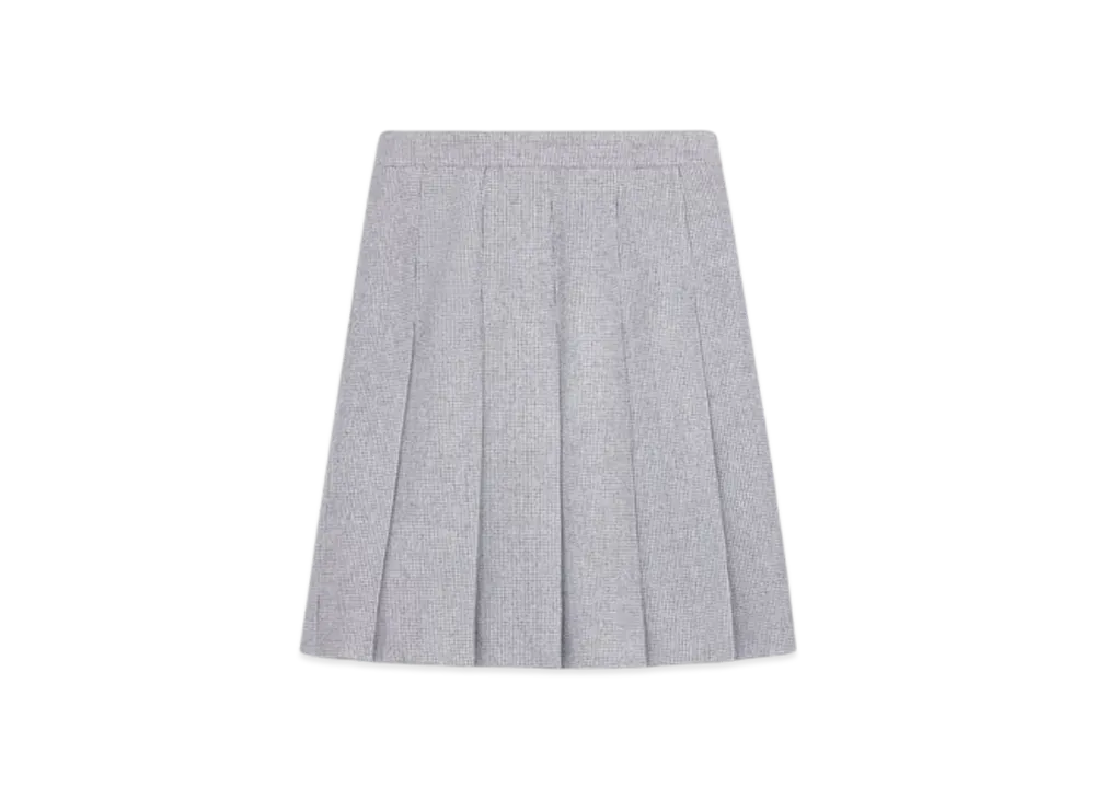 CELINE Women's Pleated Skirt in Cashmere Natte "Grey Chine/Chalk"