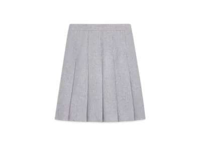 CELINE Women's Pleated Skirt in Cashmere Natte "Grey Chine/Chalk"