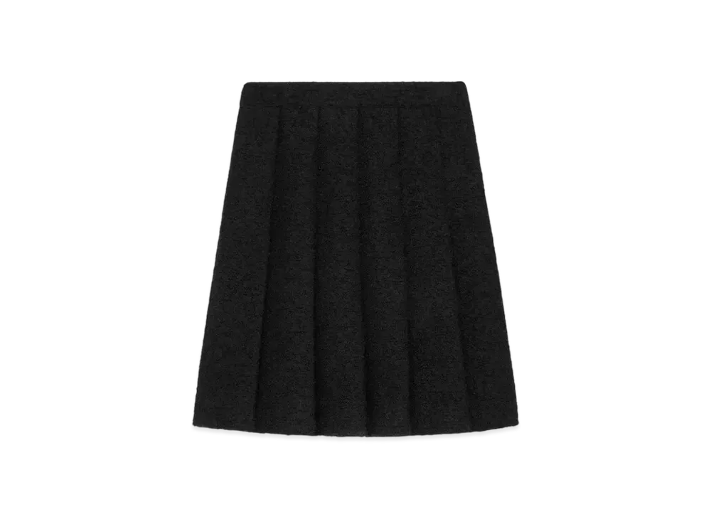 CELINE Women's Pleated Skirt in Bouclette Natte "Black"