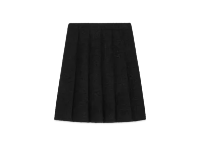 CELINE Women's Pleated Skirt in Bouclette Natte "Black"
