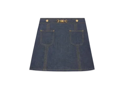 CELINE Women's Trapeze Mini Skirt in Raw Wash Denim "Raw Wash"