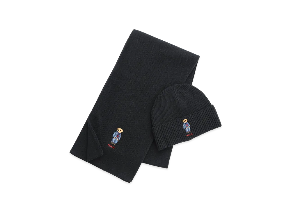 Polo Ralph Lauren Scarf & Knit Cap Set "Black"
