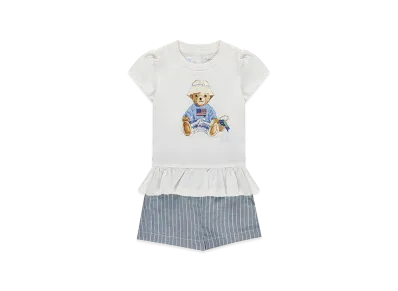 Ralph Lauren Kids T-Shirt and Linen Cotton Shorts "White"
