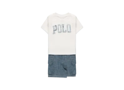 Ralph Lauren Kids Logo Cotton T-Shirt and Chambray Cargo Shorts "White"