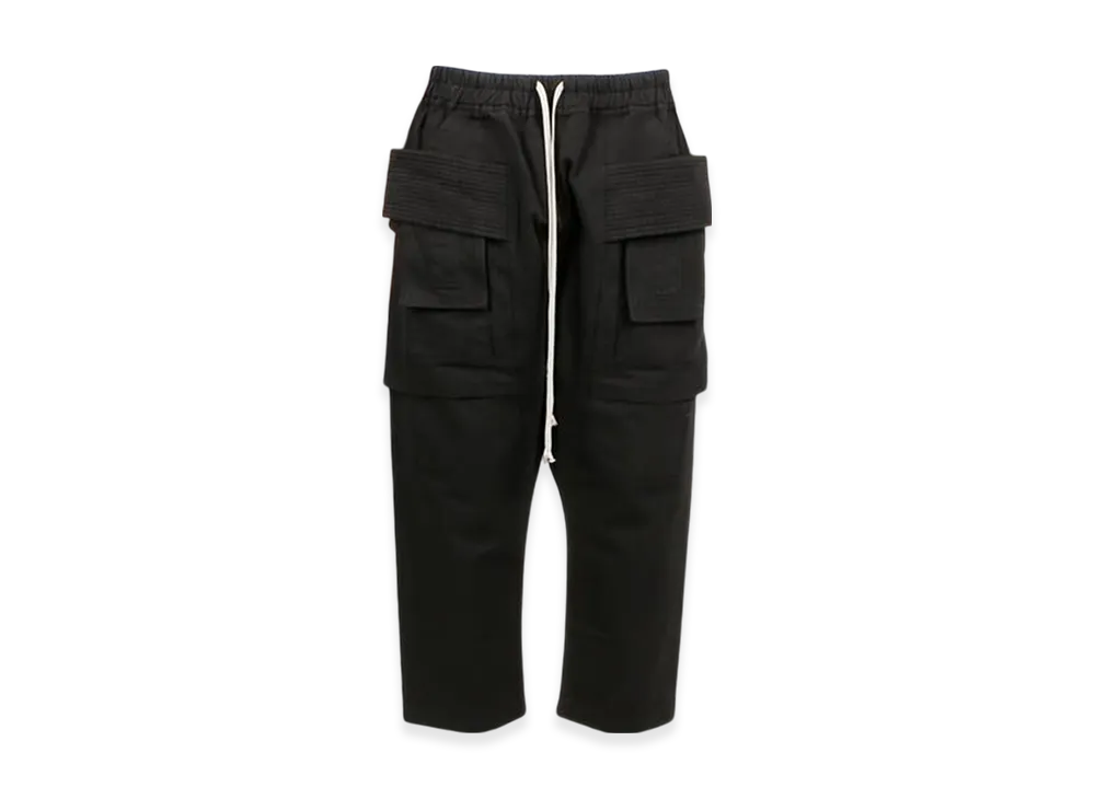 Rick Owens Cotton Woven Creatch Cargo Cropped Drawstring Pants "Black"