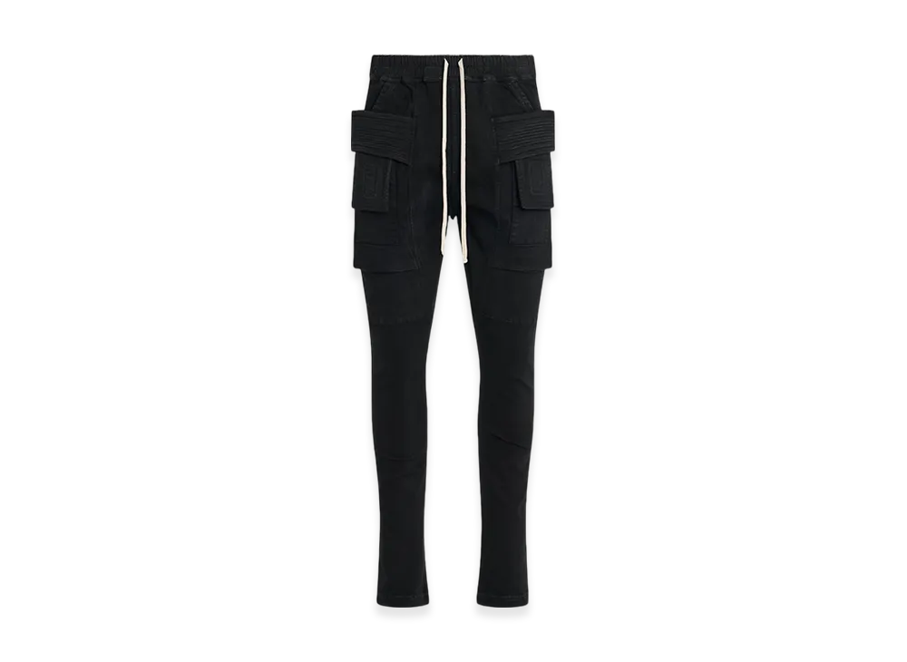 Rick Owens DRKSHDW Lido Creatch Cargo Drawstring Pants in Stretch Denim "Black"