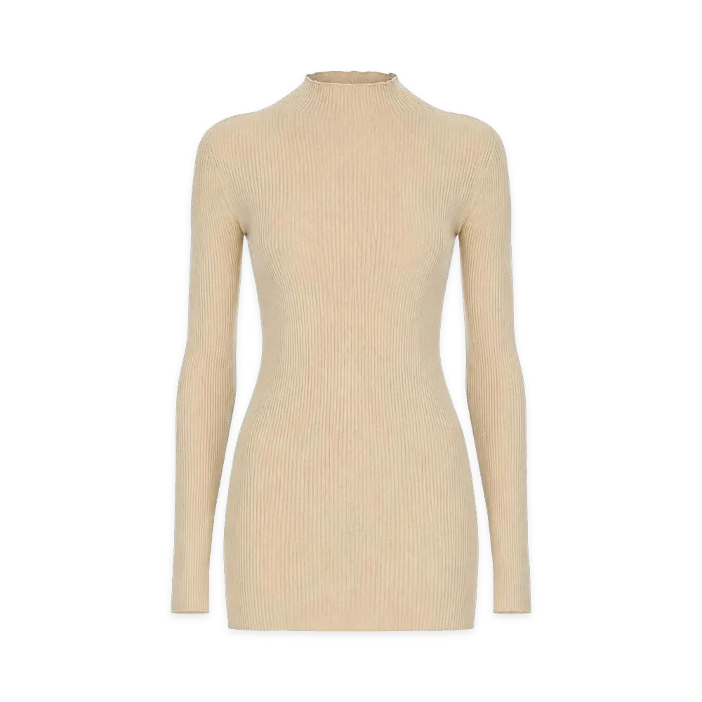 Rick Owens Women's High Neck Knit Sweater "Nude/Neutrals"