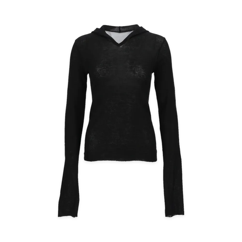 Rick Owens Women's T-Shirt Cropped Hooded Rib L/S T "Black"