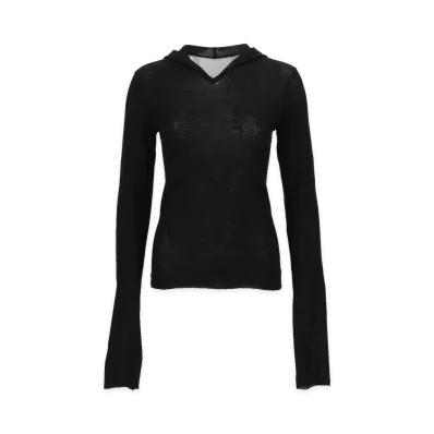 Rick Owens Women's T-Shirt Cropped Hooded Rib L/S T "Black"