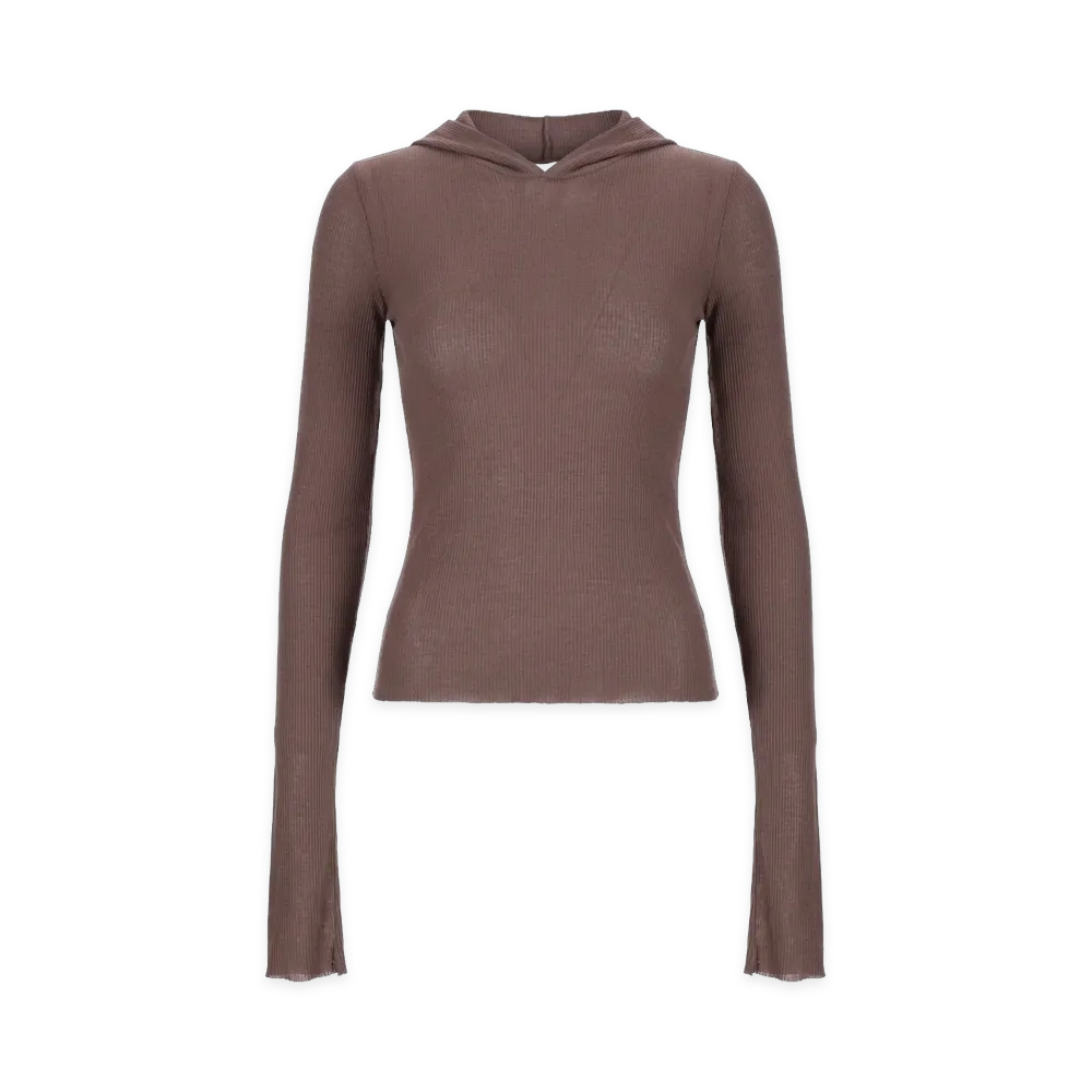 Rick Owens Women's T-Shirt Cropped Hooded Rib L/S T "Bordeaux"