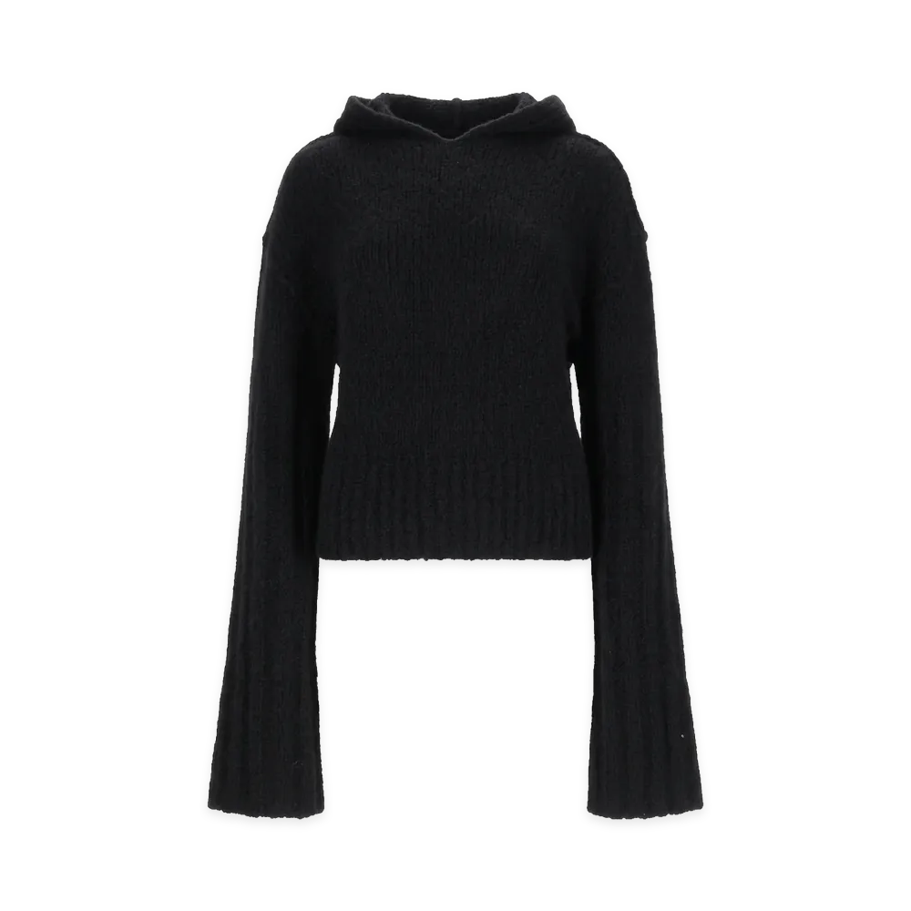 Rick Owens Women's Cashmere & Silk Cropped Hoodie Sweater "Black"