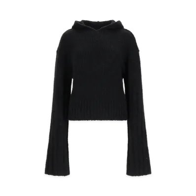 Rick Owens Women's Cashmere & Silk Cropped Hoodie Sweater "Black"