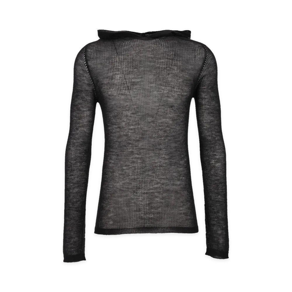 Rick Owens Ribbed Cashmere Hooded Pullover "Black"